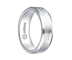 Flat brushed white tungsten carbide ring with hand-carving "IMERA"