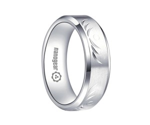 Brushed white tungsten carbide ring with hand-carving "SOTERY"