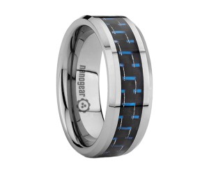 Flat tungsten carbide ring with black and blue carbon "ETRIQUE"