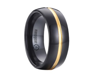 Black classic tungsten carbide ring with gold groove in the middle "NOIR CULAUR"