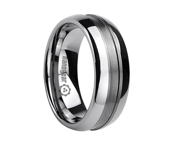 Classic tungsten carbide ring with groove in the middle "XARIS" (NGTR
